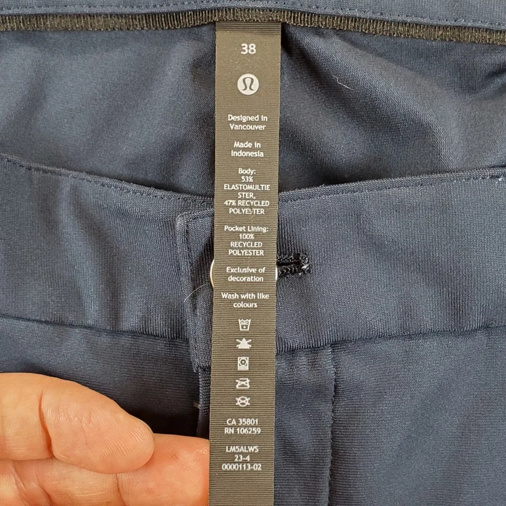 Lululemon ABC Classic-Fit Pant Mens 38x30 Navy Blue Recycled Polyester LM5ALWS